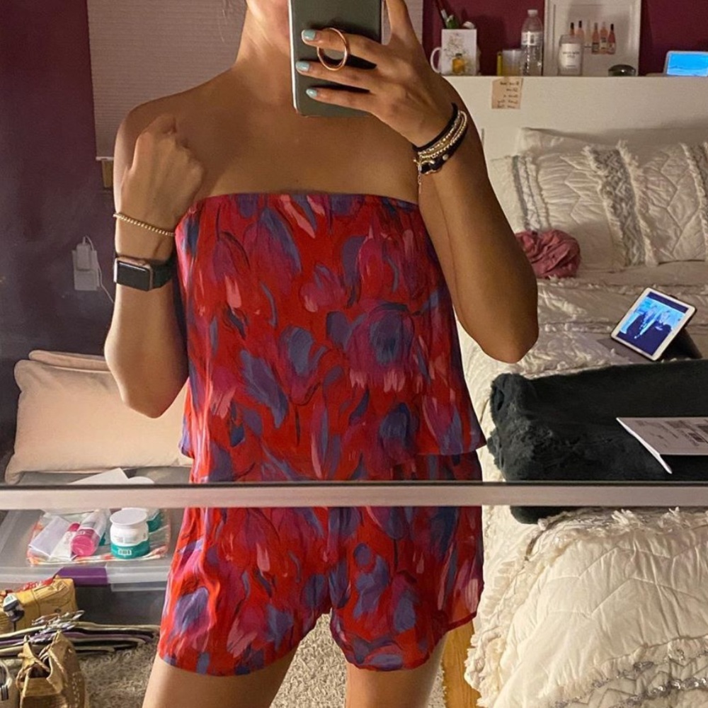 Strapless Red Feather/Flower Romper